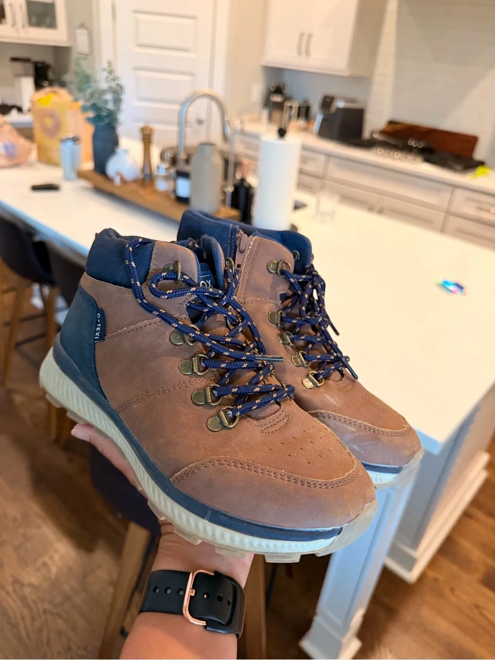 SPROX Brown Nubuck Hiking Boots with Navy Accents